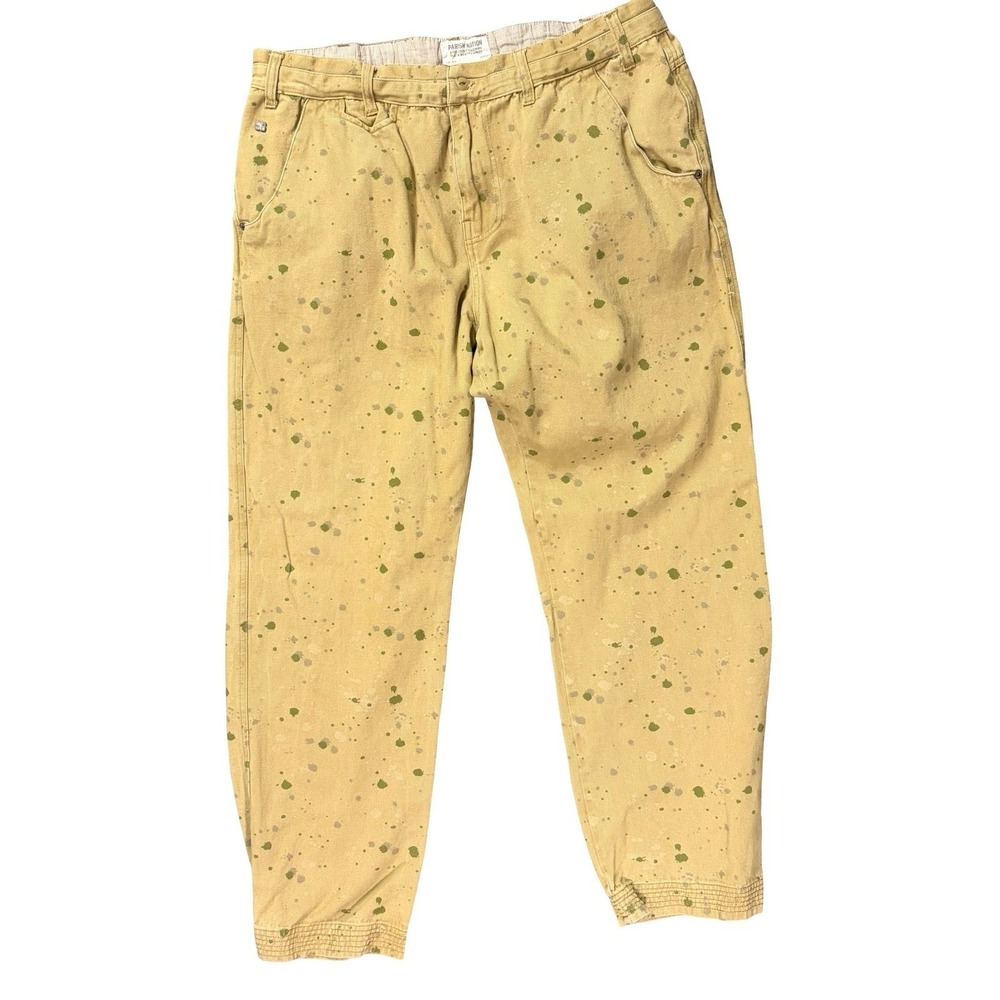 Parish Nation Mens Tan Paint‎ Splatter Denim Pants Tapered Streetwear Size 36x31